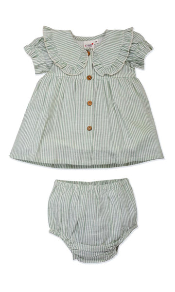 Sage Stripped Color Peter Pan Collar Dress