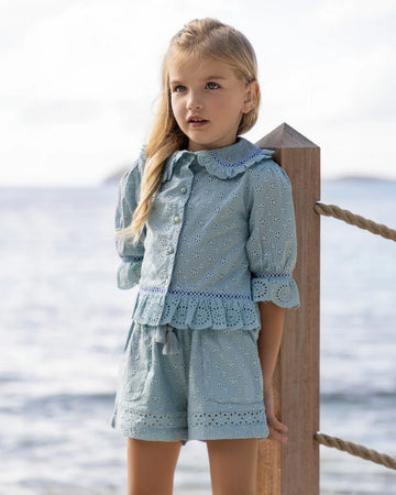 Irish Blouse Garder Flower & Roman Shorts Sea Dreamy (set)