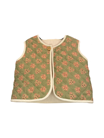Reversible Soild Off White Conduroy & Sage Green Floral Quilted Jacket