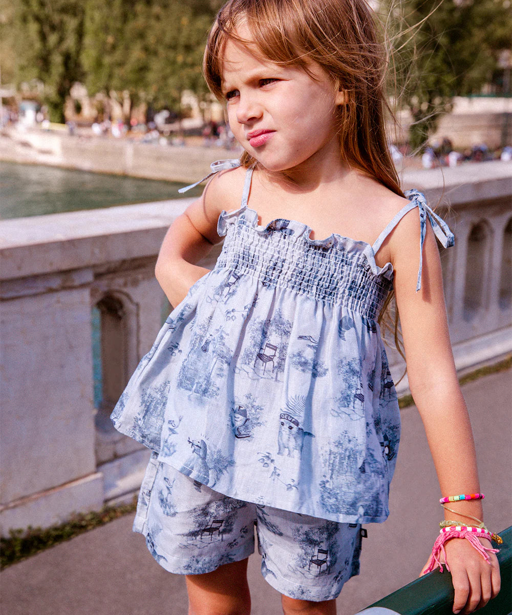 Kids Smocked Set - Ciel/toile de jouy