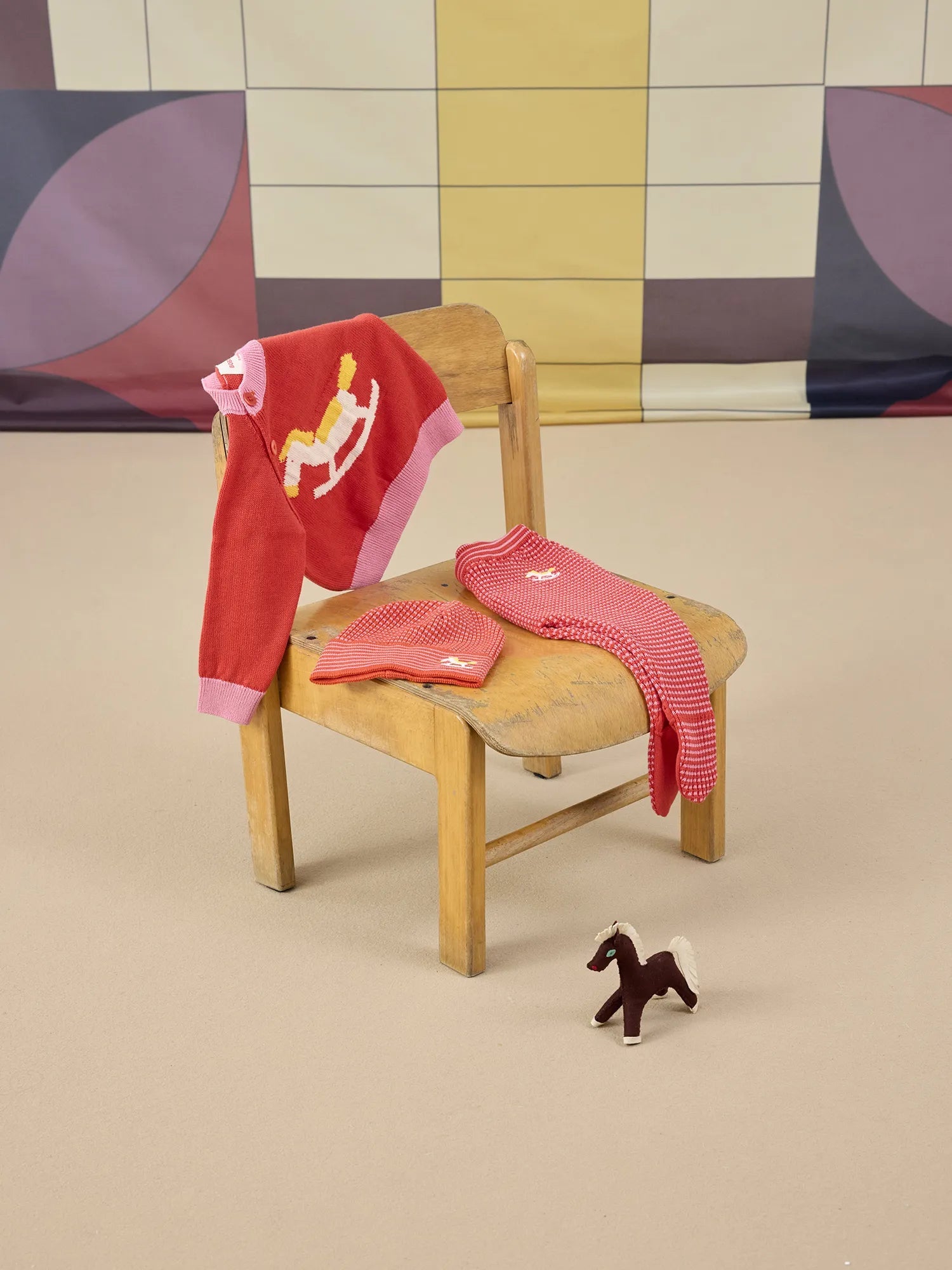 Rocking Horse jumper & knitted footed leggings & beanie ( SET )