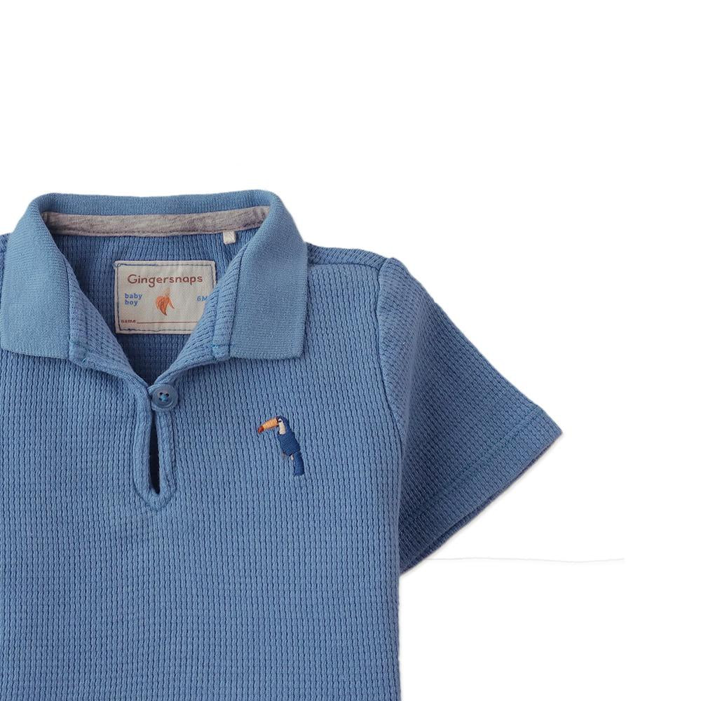 Baby Timmy Waffle Knit Polo Shirt With Toucan Embroidery