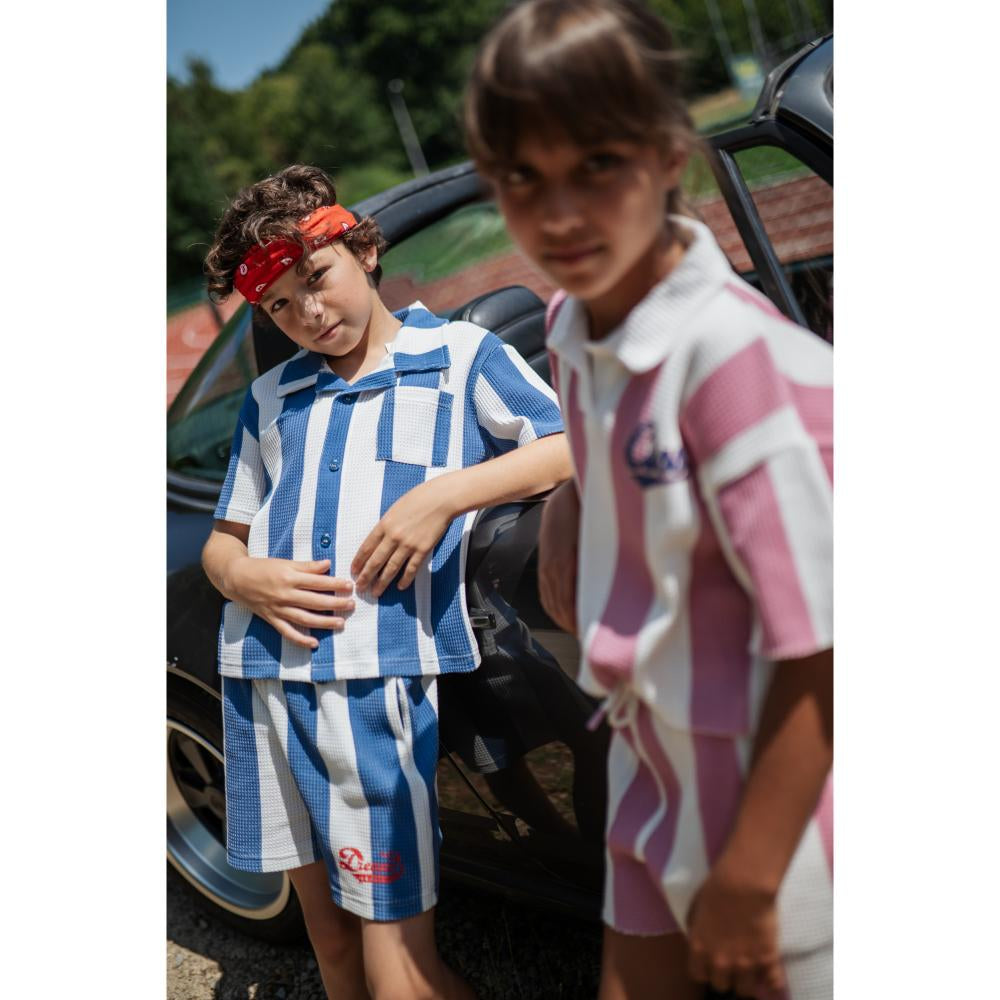 BOLD STRIPE CUT OFF POLO & Shirt ( SET )