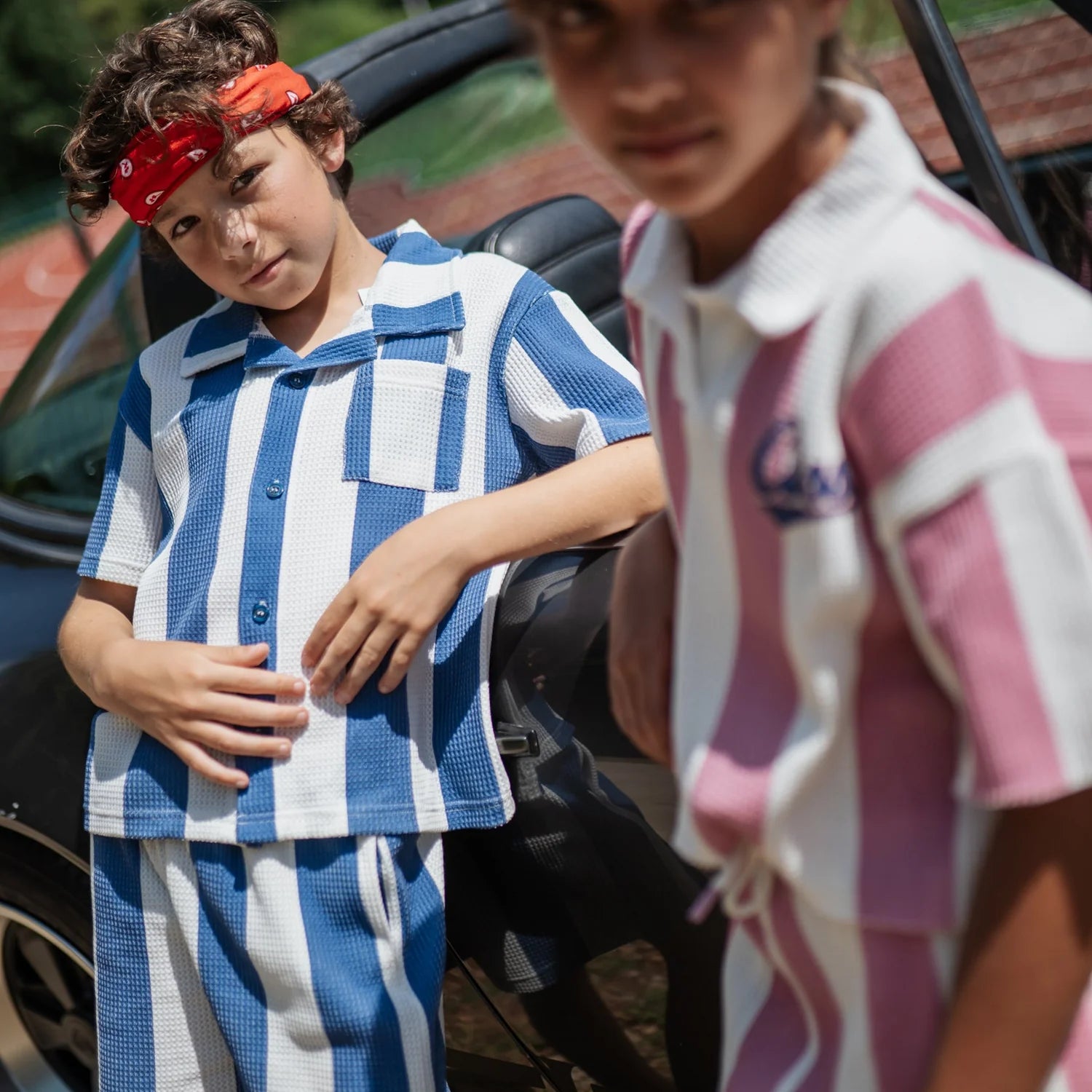 BOLD STRIPE PIQUE SHIRT & SHORT ( SET )