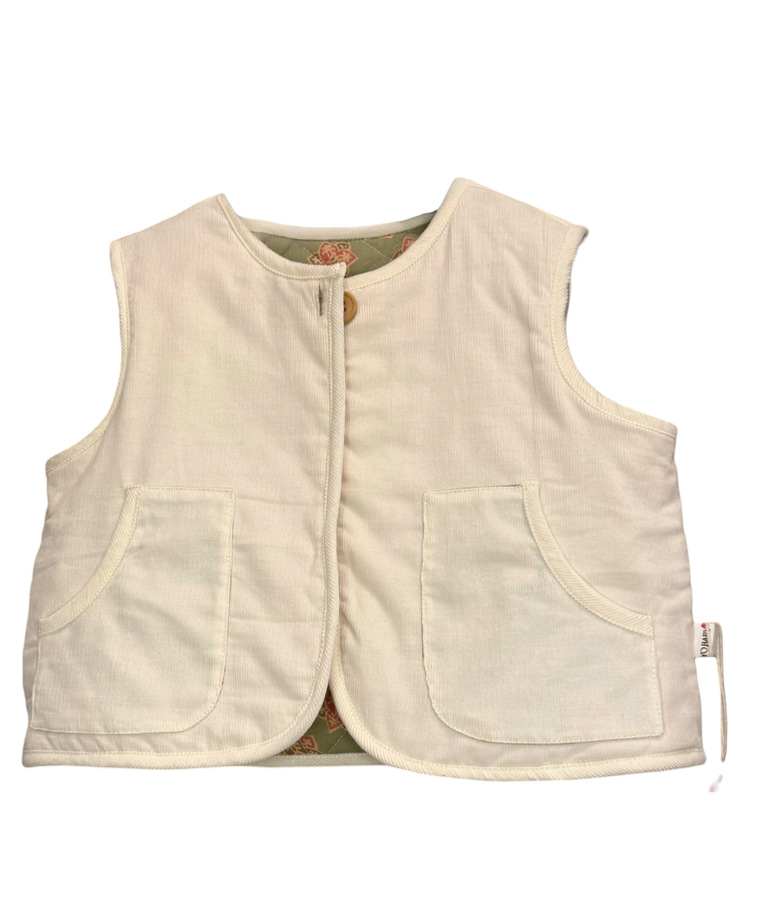 Reversible Soild Off White Conduroy & Sage Green Floral Quilted Jacket