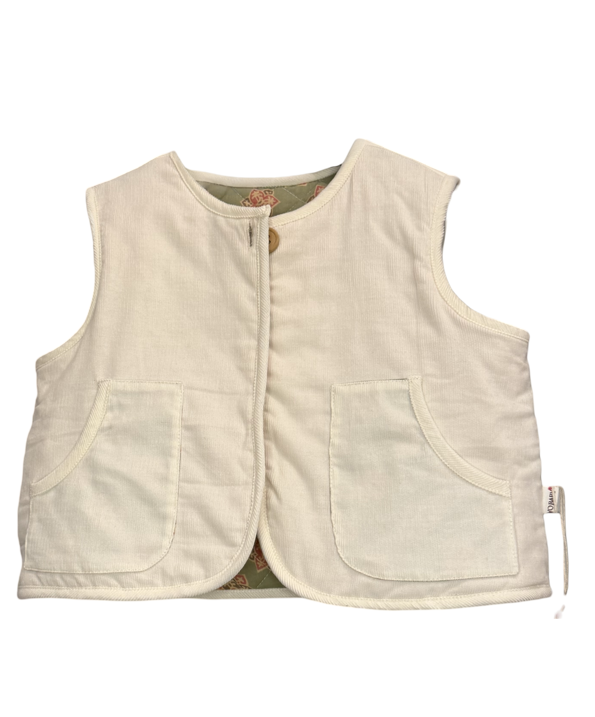 Reversible Soild Off White Conduroy & Sage Green Floral Quilted Jacket