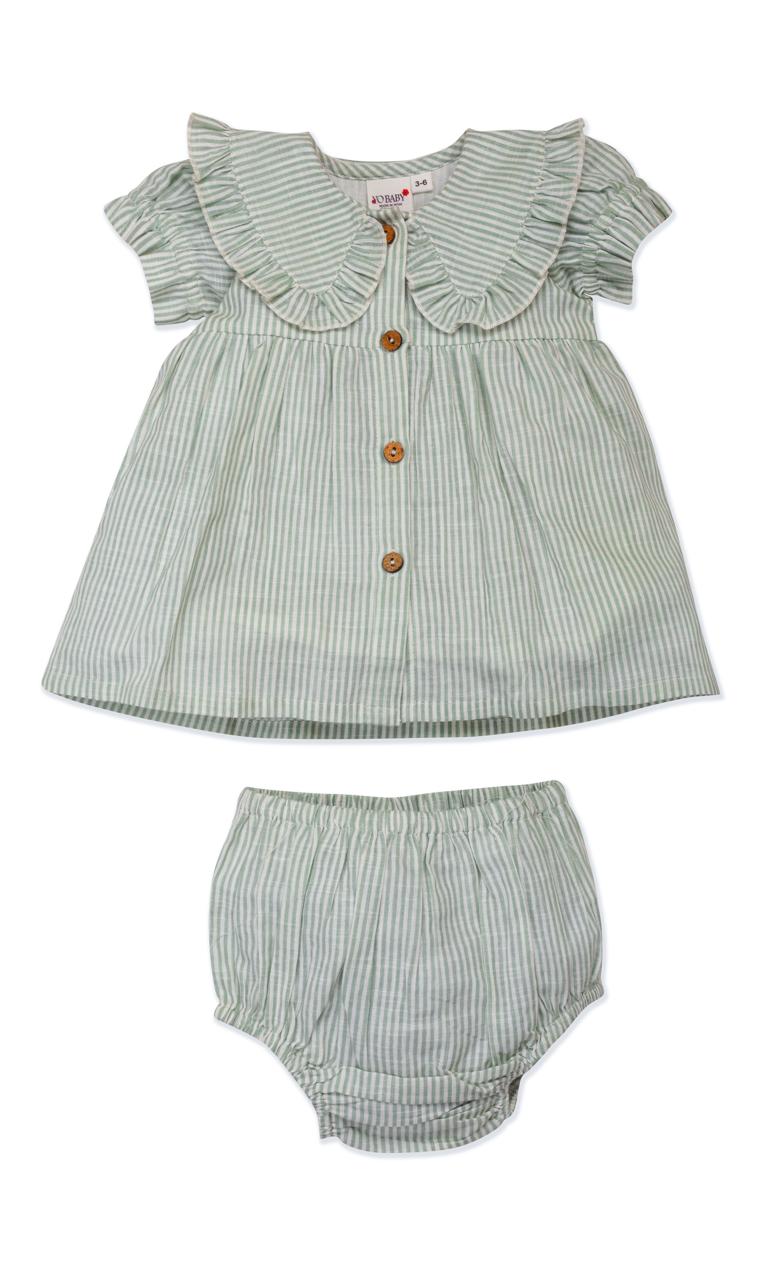 Sage Stripped Color Peter Pan Collar Dress