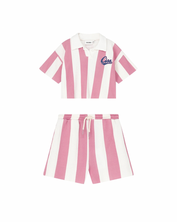 BOLD STRIPE CUT OFF POLO & Shirt ( SET )