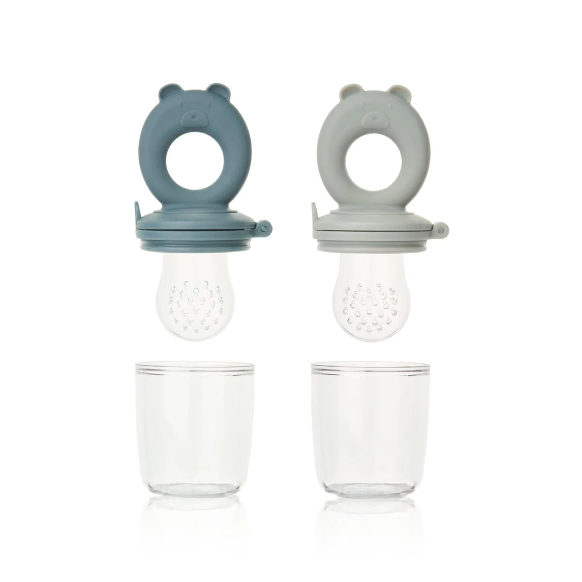 Miranda Bear Shape Food Feeder 2-Pack - Whale blue | Dove blue